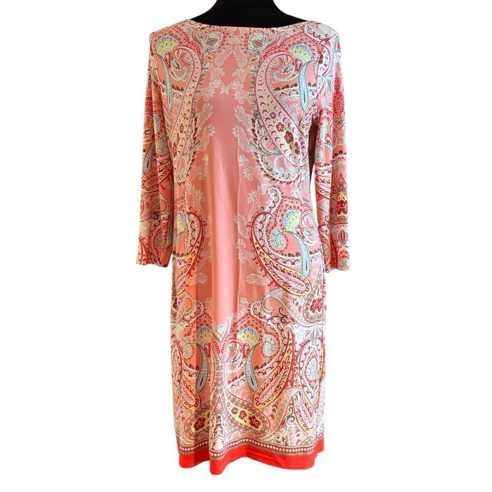 London Times Peach Paisley Shift Midi w/ 3/4 Sleeves.
